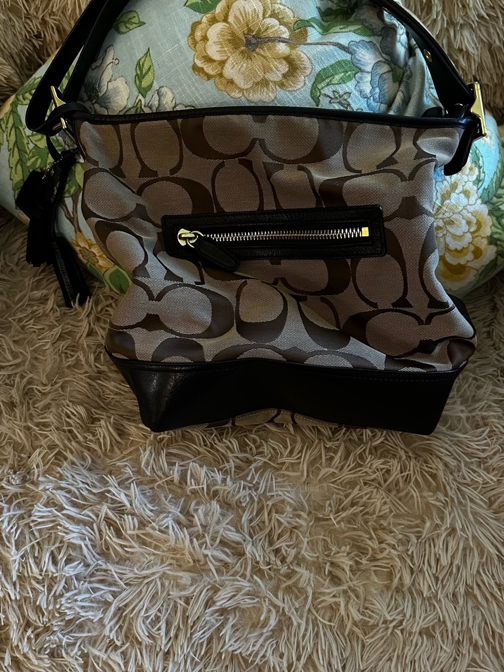 Coach Khaki Signature Canvas with Dark Brown Leather Trim - Picture 8 of 11